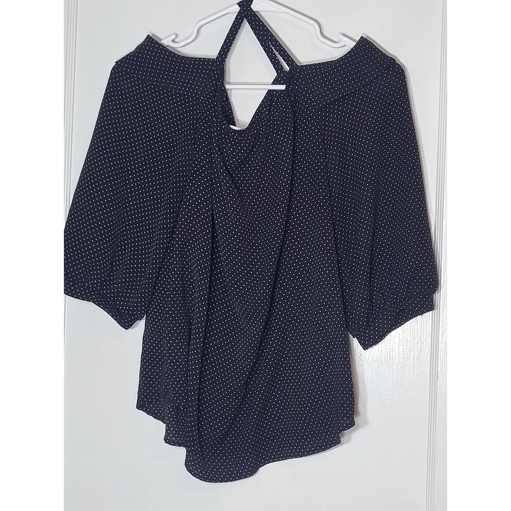 Le Lis Navy Blue Polka Dot Cold Shoulder Blouse Top Womens Small Made in USA - Picture 3 of 4